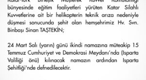 Isparta Şehidini Uğurluyor: Binbaşı Sinan Taştekin Son Yolculuğuna Uğurlanacak